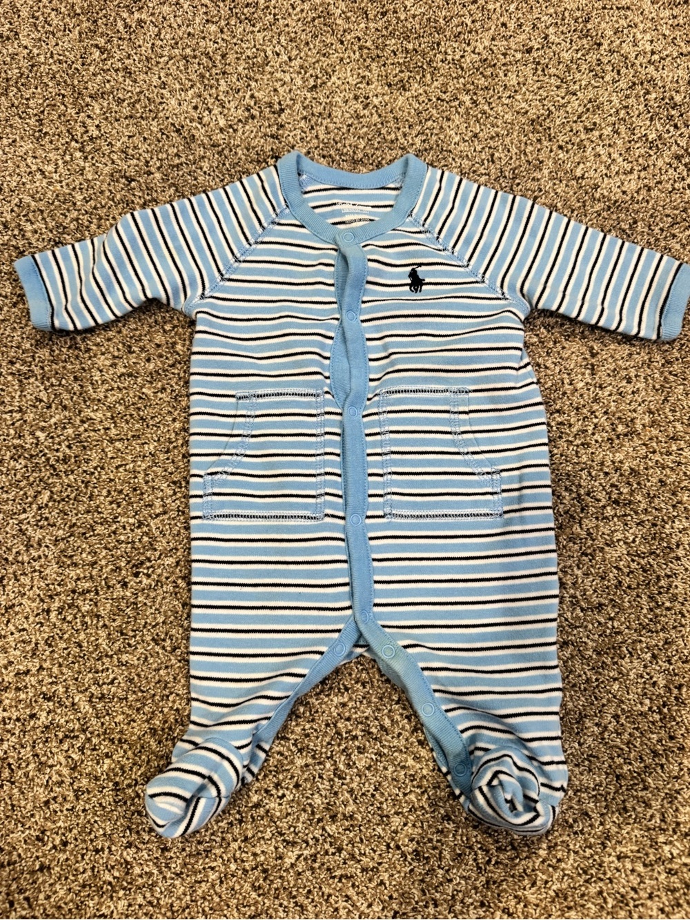 Polo by Ralph Lauren Blue & White Striped Footed One-Piece